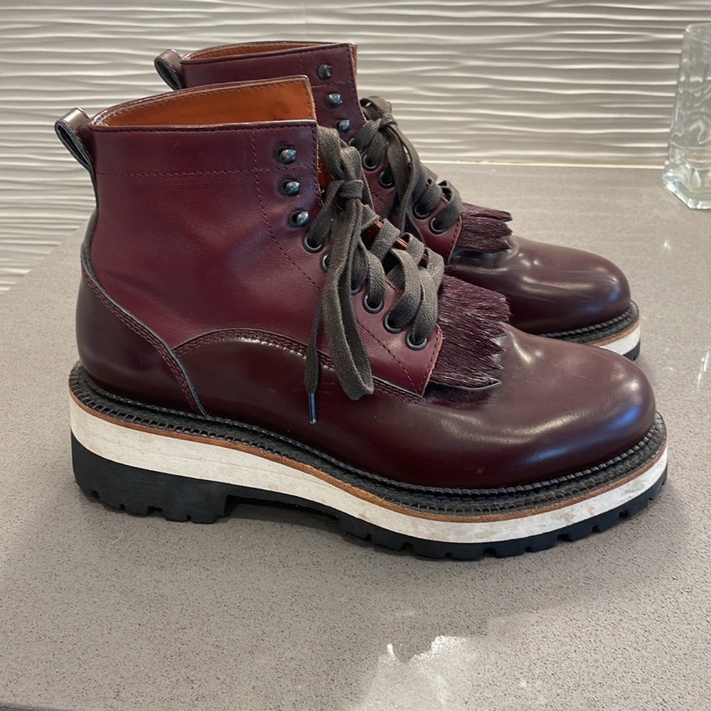 DSQUARED2 Red Oxblood Lace Up Chunky Vibram Lug Sole Calf Hair & Leather boots - Picture 7 of 17